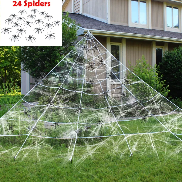 Triangular Huge White Spider Web Decoration 23 x 18ft