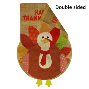 Two Thanksgiving Fall Turkey Burlap Garden, House Flags Decorations