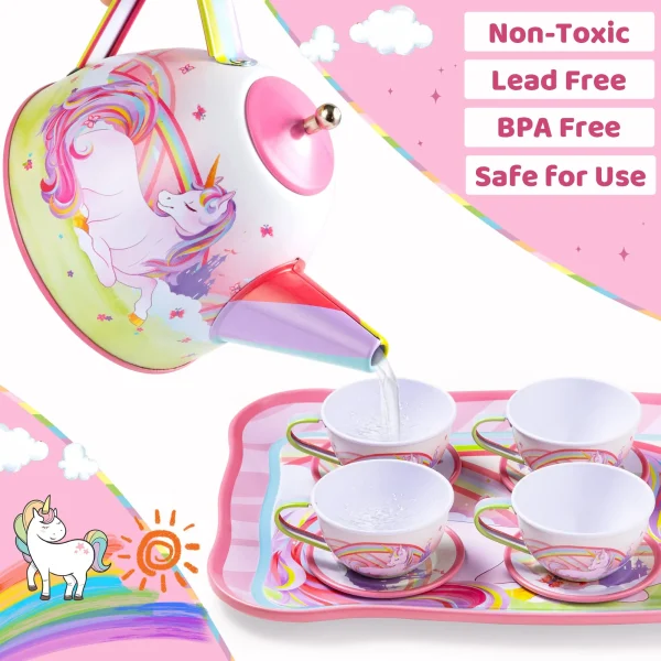 15pcs Girls Unicorn Tin Teapot Playset