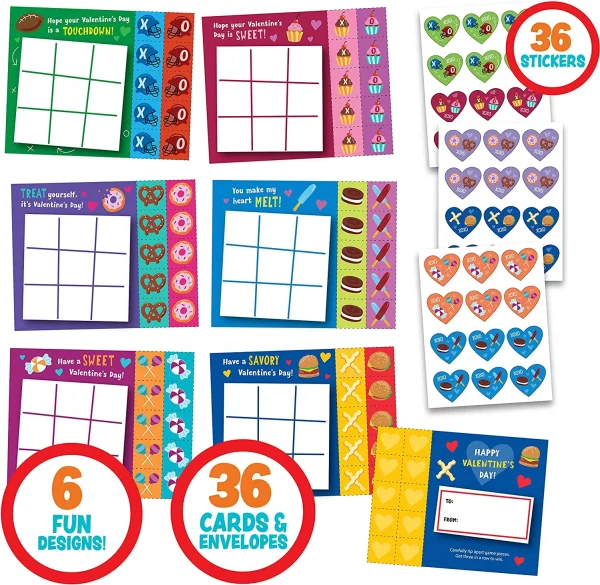 36Pcs Valentines Cards Classic Tic Tac Toe Cards