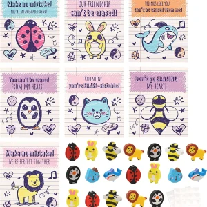 28Pcs Kids Valentines Cards with Animal Eraser Set-Classroom Exchange Gifts