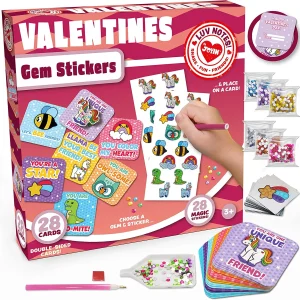 28Pcs Kids Valentines Cards with Gem Diamond Painting Kits-Classroom Exchange Gifts