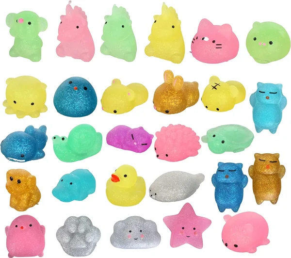 28Pcs Kawaii Glitter Mochi Squishy with Valentines Day Cards for Kids-Classroom Exchange Gifts