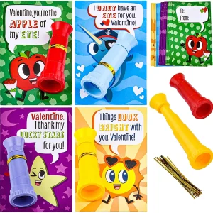 28Pcs Kids Valentines Cards with Telescopes for Kids-Classroom Exchange Gifts
