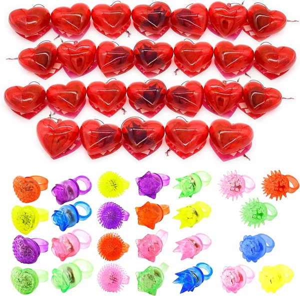 26Pcs Light Up Rings Filled Hearts with Valentines Day Cards for Kids-Classroom Exchange Gifts
