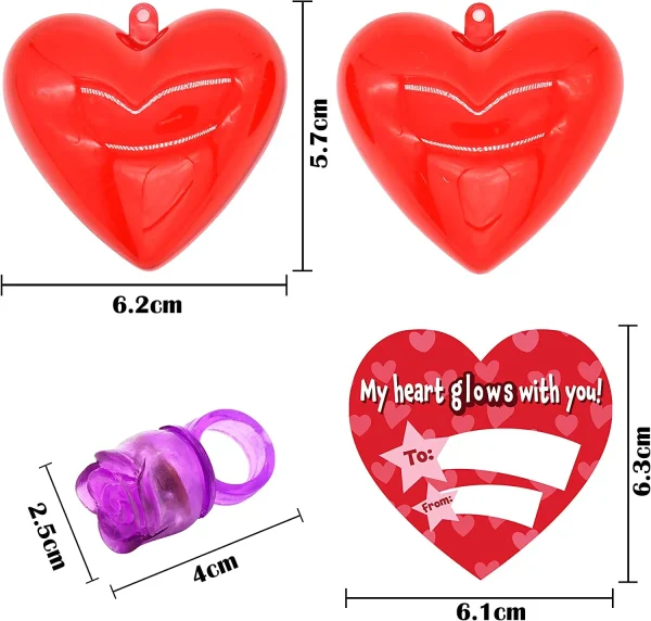 26Pcs Light Up Rings Filled Hearts with Valentines Day Cards for Kids-Classroom Exchange Gifts