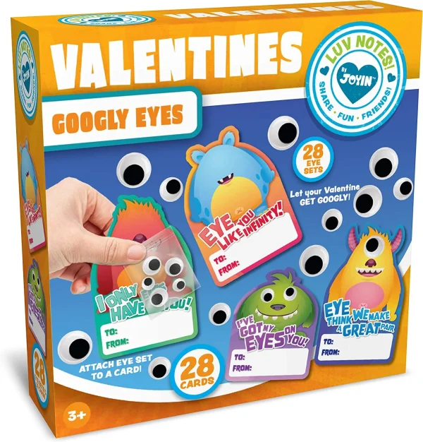 28Pcs Valentines Cards With Stick-on Monster Eyes