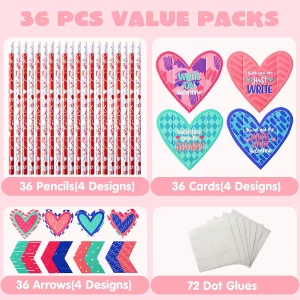 36Pcs Kids Valentines Cards With Cupid’s Arrow Pencil-Classroom Exchange Gifts