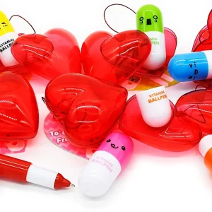 28Pcs Pill Shaped Pen Filled Hearts Set with Valentines Day Cards for Kids-Classroom Exchange Gifts