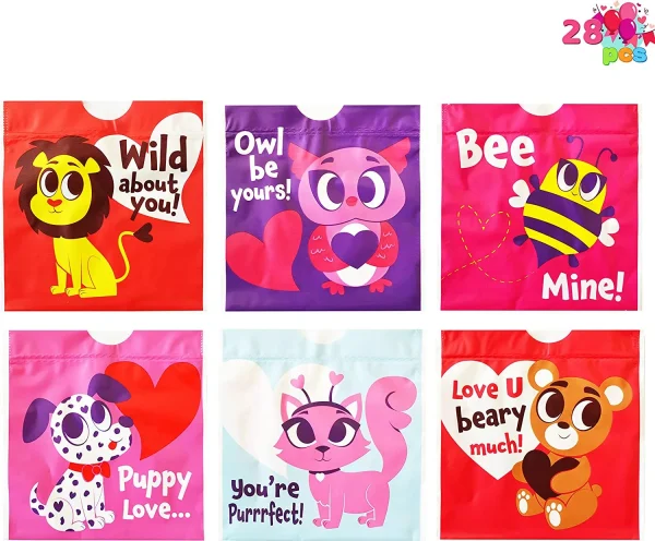 28Pcs Valentines Stationery Set with Drawstring Treat Bags