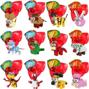 26pcs Building Blocks Animals Prefilled Hearts with Valentines Day Cards for Kids-Classroom Exchange Gifts