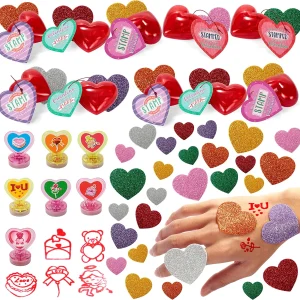 28Pcs Prefilled Hearts with Stamps and Stickers and Valentines Day Cards for Kids-Classroom Exchange Gifts