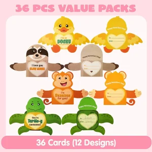 36pcs Kids Valentine’s Animal Candy Cane Card Holder