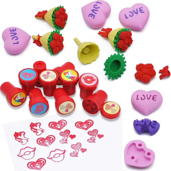 JOYIN 144+PCs Valentines Day Party Favors Supplies with Heart Shape Glasses, Rubber Ducks, Stampers, Tattoos, Erasers and More for School Classroom