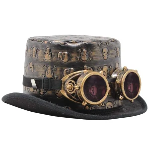 Victorian Steampunk Top Hat w/Classic Goggles Vintage Accessories Set for Adult