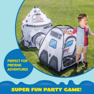 White Rocket Ship Pop Up Play Tent With Tunnel