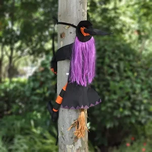 Witch Crashing Into Tree Halloween Decoration 40in
