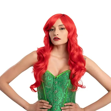 Long Red Curly Mermaid Wig Set with Wig Cap and Comb