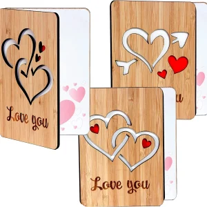 3Pcs Valentines Day Card I Love You Card Handmade With Real Bamboo Wood