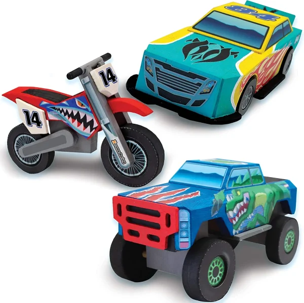 Klever Kits Kids Craft Kit Build & Paint Your Own Wooden Race Car Art & Craft Kit DIY Toy Make Your Own Car Truck Toy Construct and Paint Craft Kit