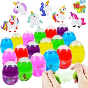 18pcs Prefilled Easter with Unicorn Figure and Slime