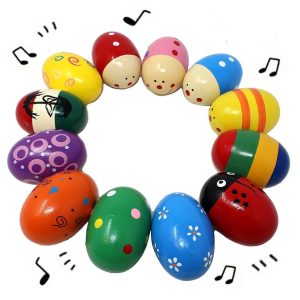 3″ Wooden Printed Egg Shells with Acoustic Sounds, 12 Pcs