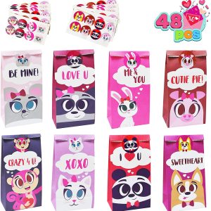 48 Pieces Valentines Day Treat Paper Bags with Different Characters