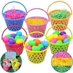 6pcs Easter Egg Basket With Tricolor Easter Grass 8in