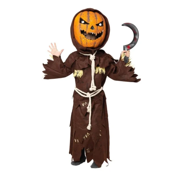 Kids scary scarecrow pumpkin bobble head costume