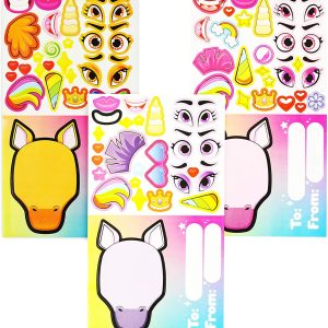 Valentine Unicorn Cards with Make-a-Face Stickers, 28 Pcs
