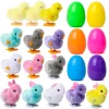 12Pcs Colorful Wind-Up Jumping Chicks and Bunnies with Easter Eggs Bursting