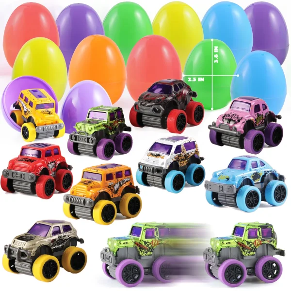 12Pcs Eggs Packed with Pull Back Monster Cars and Trucks