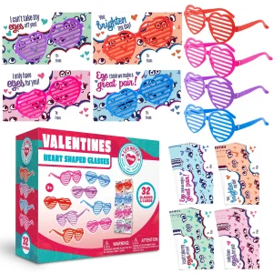 32Pcs Shade Glasses with Heart Shaped Shutter and Kids Valentines Cards