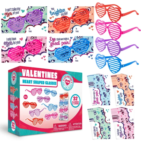 32Pcs Shade Glasses with Heart Shaped Shutter and Valentines Day Cards