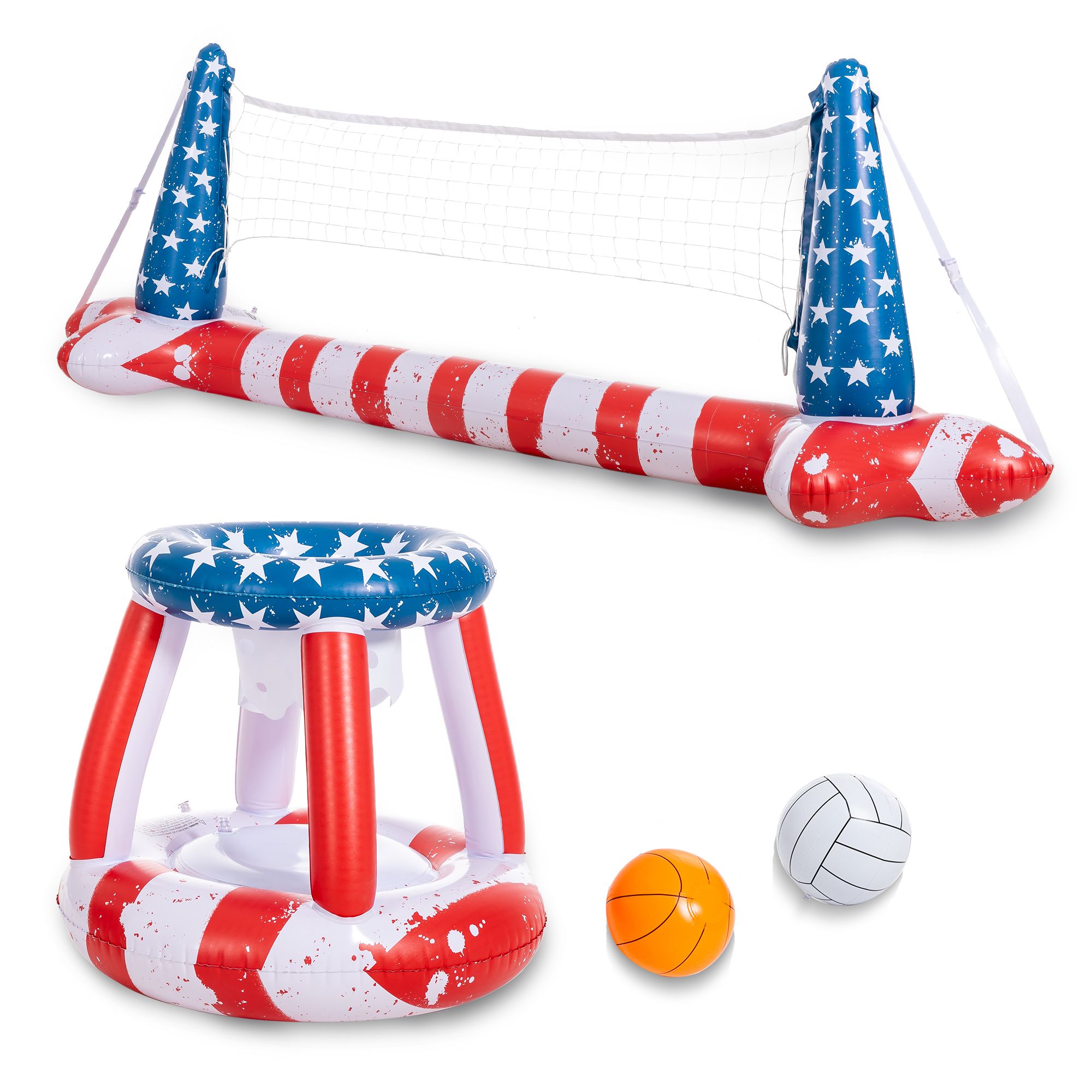 American Flag floats Volleyball Net & Basketball Hoops Set – SLOOSH