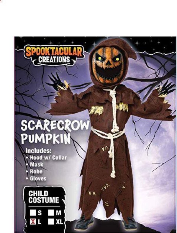 Kids scary scarecrow pumpkin bobble head costume