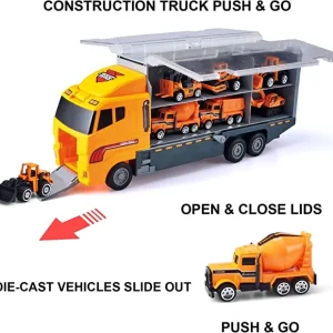 11Pcs Diecast Construction Vehicles with Carrier Truck