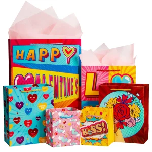 12Pcs Assorted Size Valentines Gift Bags with Tissue Papers