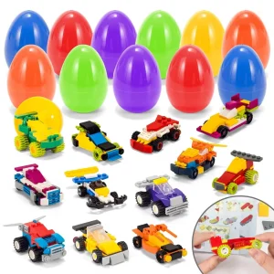 12Pcs Building Blocks Cars Prefilled Easter Eggs 3.5in