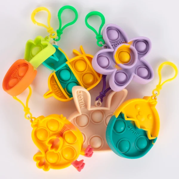 12Pcs Easter Squeeze Push Bubble Silicone Keychain