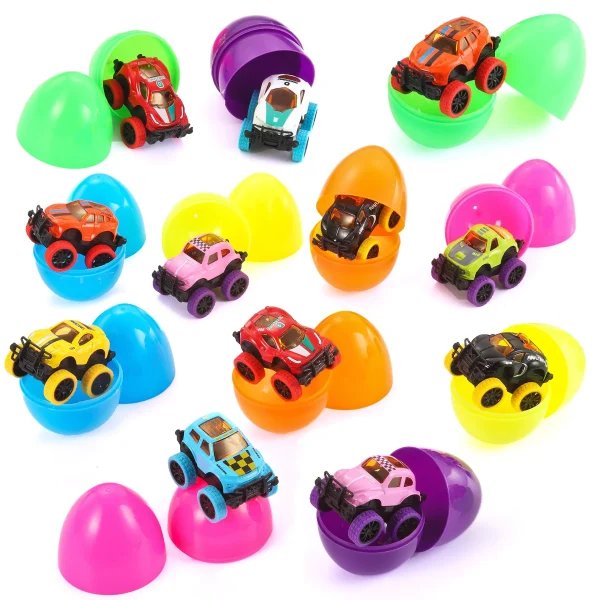 12Pcs Monster Pullback Cars Prefilled Easter Eggs 3.8in