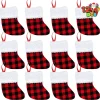 12pcs Mini Red Black Christmas Plaid Stockings 5in