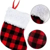 12pcs Mini Red Black Christmas Plaid Stockings 5in