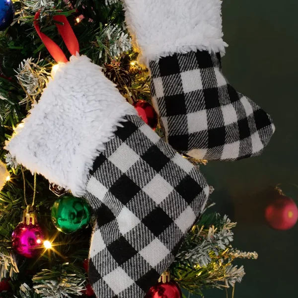 12pcs Buffalo Plaid Christmas Stockings Decoration 5in