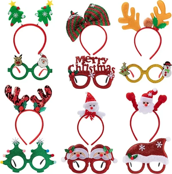 12pcs Christmas Headbands And Glasses Frames Set