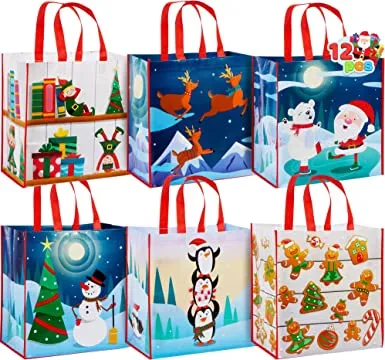 12pcs Large Tote Bags Late Night Christmas Colors