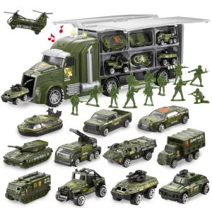 25pcs Green Military Big Truck Toys and Army Men Toys