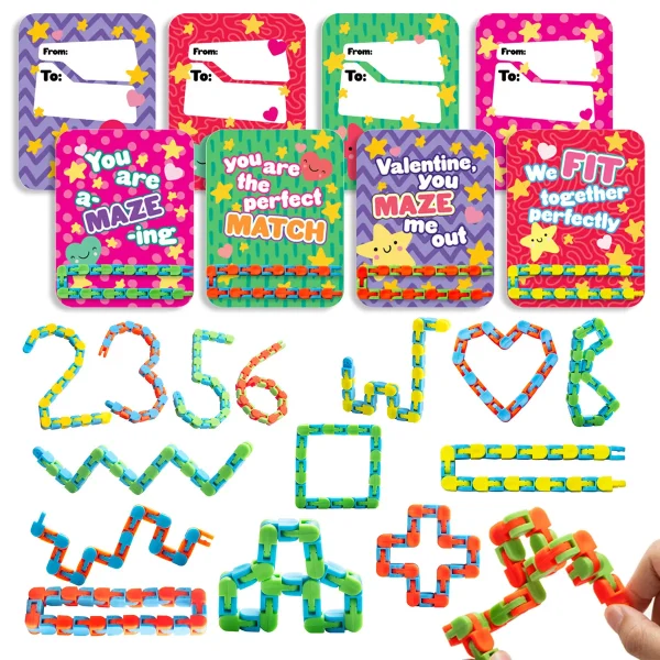 28Pcs Wacky Tracks with Kids Valentines Day Cards for Classroom Exchange Gifts