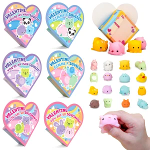 28Pack Kids Valentines Cards with Boxed Mochi Squishy Toys for Classroom Exchange