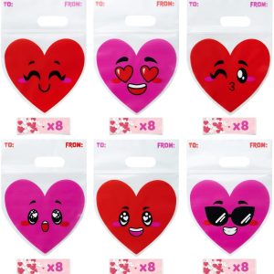 Valentine`s Day Cellophane Gift Bags with Hearts Design, 48 pcs